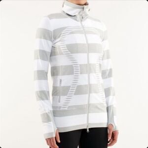 Lululemon In Stride White Silver Gray Bold Stripe Full Zip Jacket 8